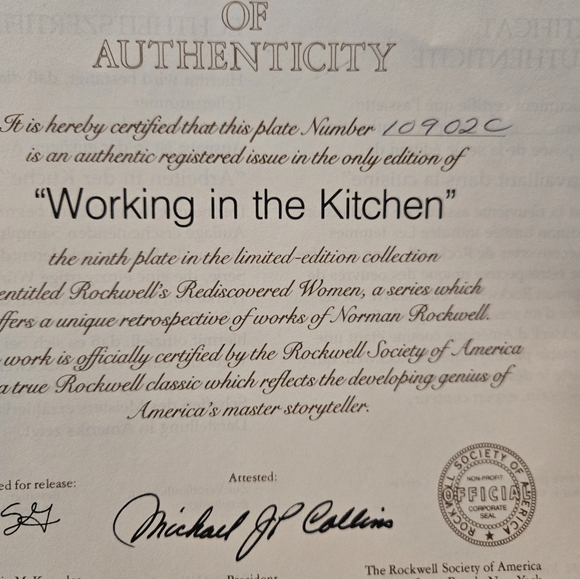 "Working In The Kitchen" Commenmorative Plate. In Box. - Picture 4 of 6